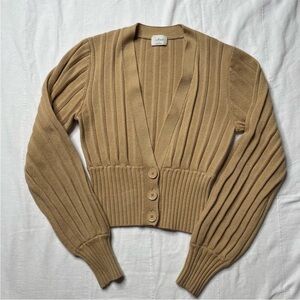 Aritzia Wilfred Brown Plunge Front Cardigan Size XS Button Merino Wool Cozy Warm